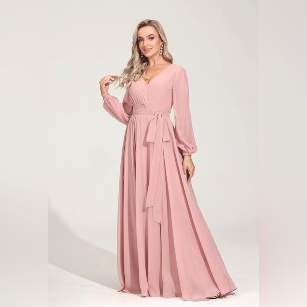 2025 New Long Sleeve Chiffon Bridesmaid Dress (Built-in bra and Zipper closure)